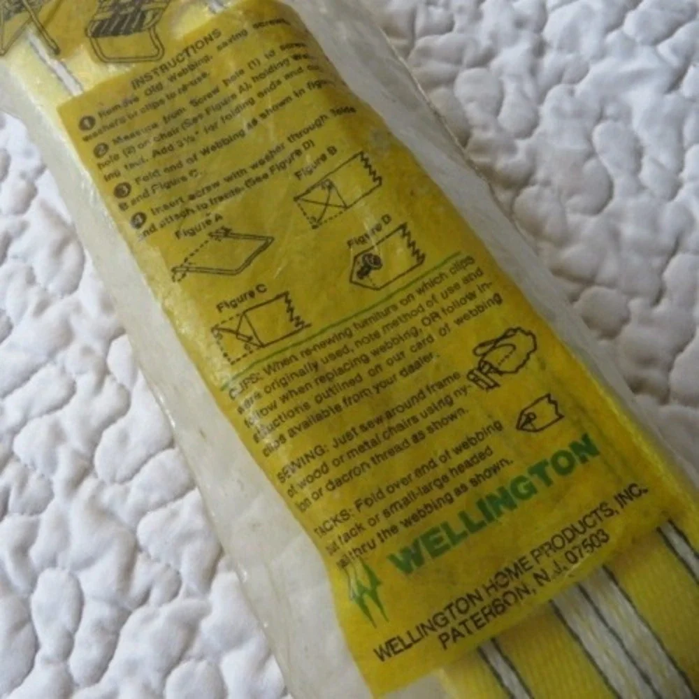Vintage Wellington Re-Webb Kit Yellow White Stripe Wrap Lawn Beach Chair 72Ft